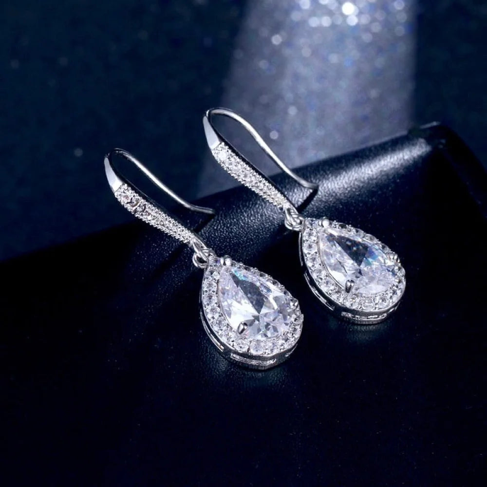 Stacia Cubic Zirconia Drop Earrings In Silver And Rose Gold