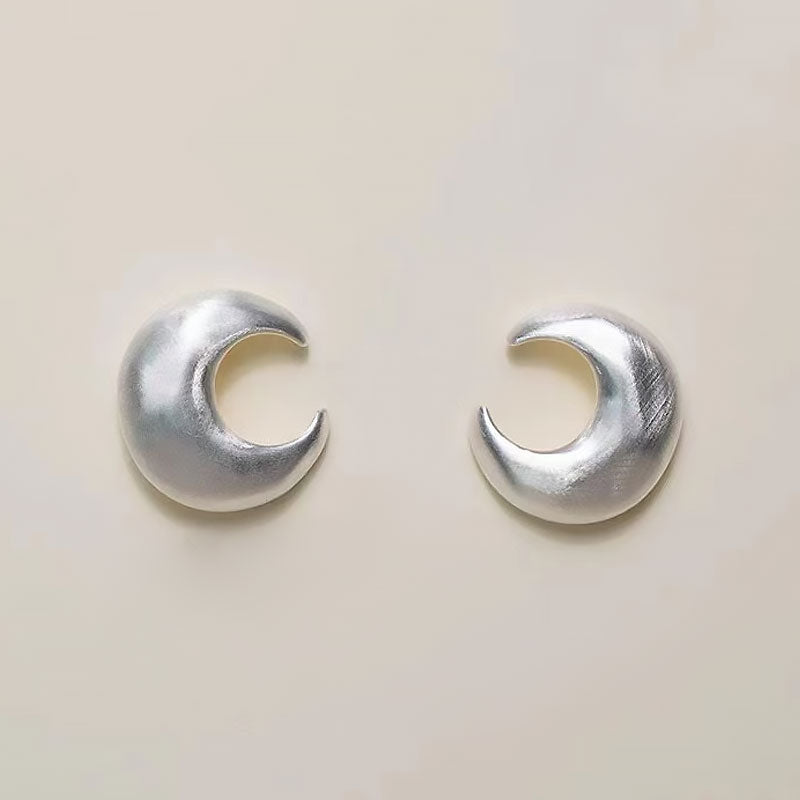 Metallic Brushed Satin Crescent Moon Studs Silver / One Size