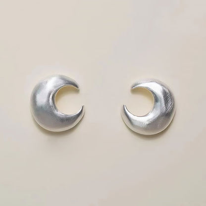 Metallic Brushed Satin Crescent Moon Studs Silver / One Size