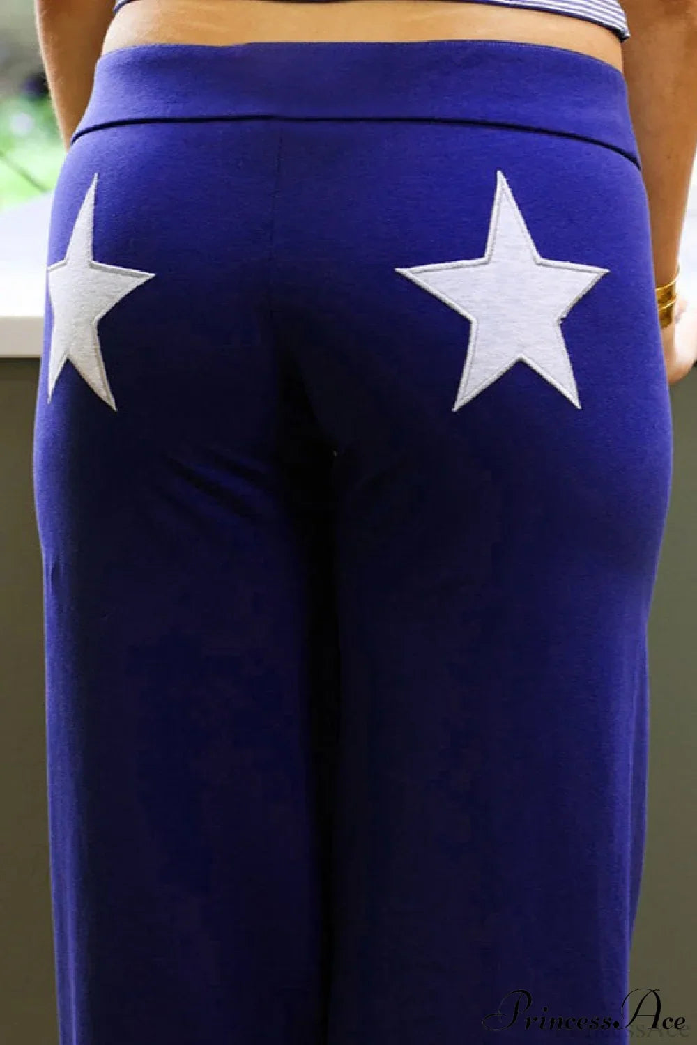 Star Print Stretchy High Waist Straight Leg Pants Purple / S