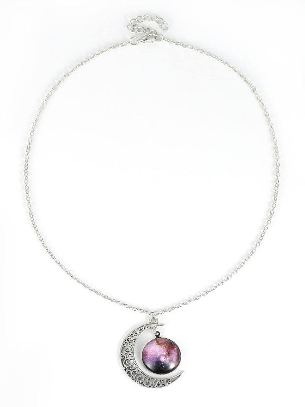 Starry Sky Round Moon Pendant Necklace
