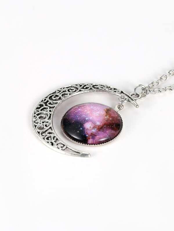 Starry Sky Round Moon Pendant Necklace