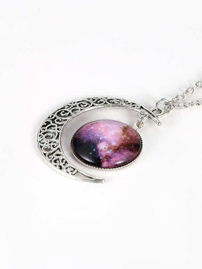 Starry Sky Round Moon Pendant Necklace