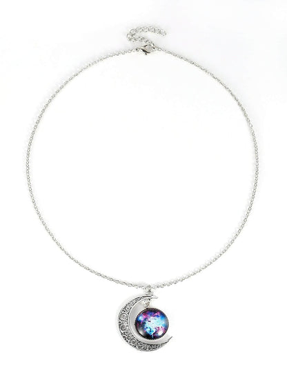Starry Sky Round Moon Pendant Necklace