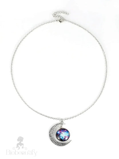 Starry Sky Round Moon Pendant Necklace