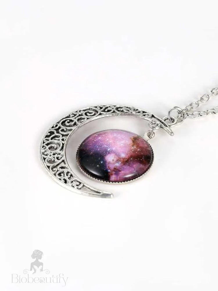 Starry Sky Round Moon Pendant Necklace