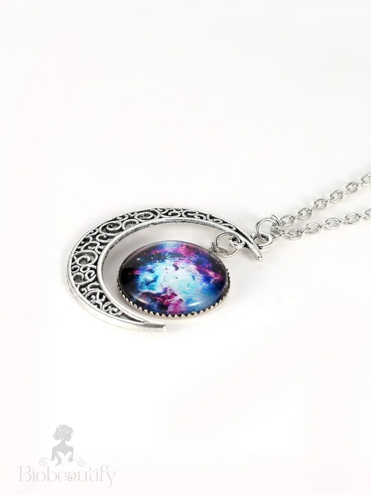 Starry Sky Round Moon Pendant Necklace