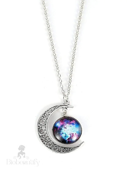 Star Sky Round & Moon Pendant Necklace