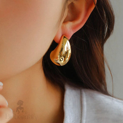 Statement Making Oversized Water Drop Half Hoop Polished Dome Earrings