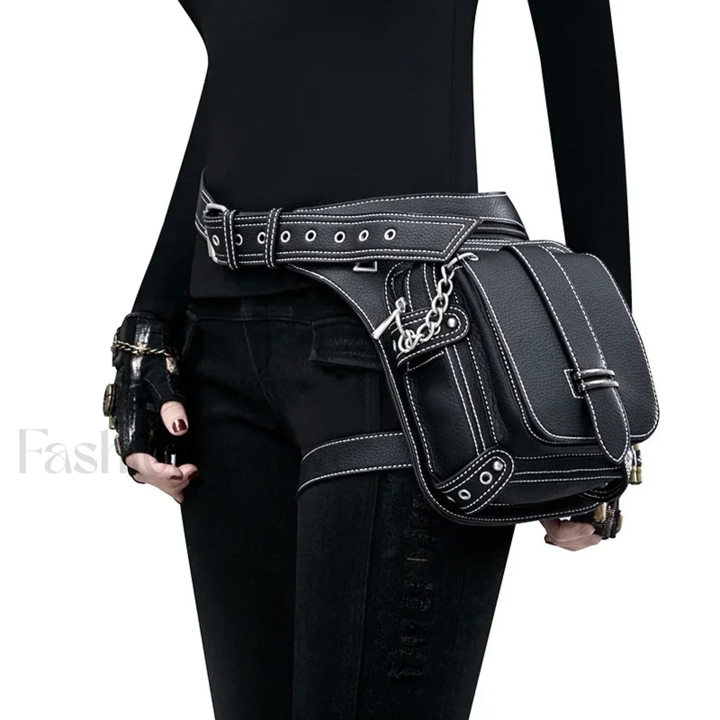 Steampunk Rock Waist Leg Hip Belt Motorcycle Fanny Packs Multi Chain Rivet Bag LDHG051