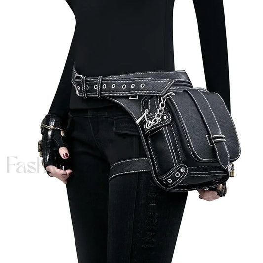 Steampunk Rock Waist Leg Hip Belt Motorcycle Fanny Packs Multi Chain Rivet Bag LDHG051