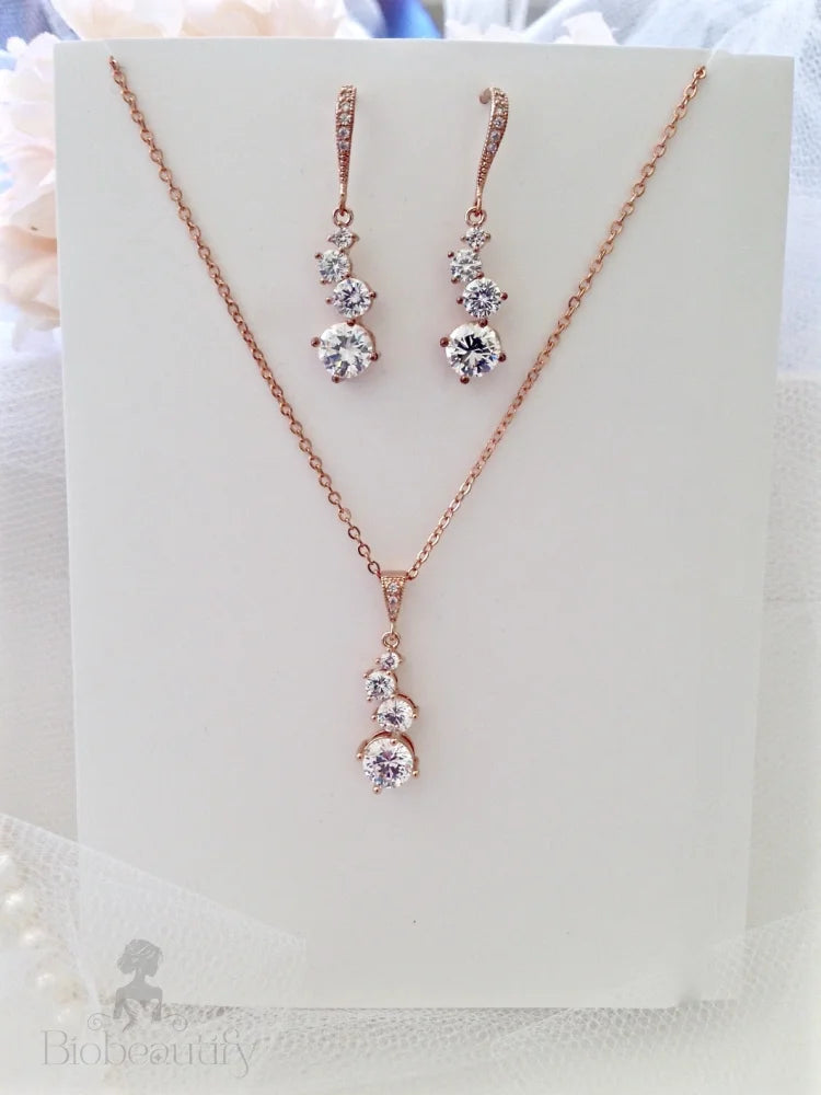 Stella Bridal Necklace And Earrings Set In Rose Gold Silver