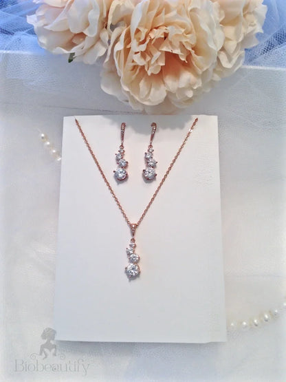 Stella Bridal Necklace And Earrings Set In Rose Gold Silver