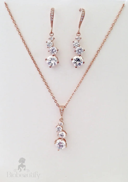 Wedding Jewelry - Bridal Necklace and Earrings Set - Available in Rose Gold and Silver