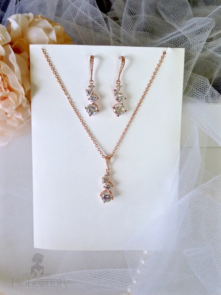 Stella Bridal Necklace And Earrings Set In Rose Gold Silver