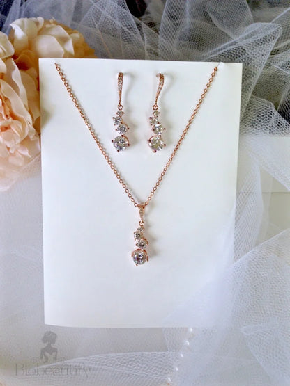 Stella Bridal Necklace And Earrings Set In Rose Gold Silver