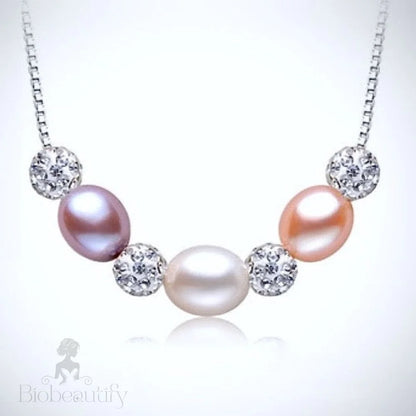 Sterling Silver And Natural Pearl 3-Piece Bridal Jewelry Set In Violet - Available More Colors