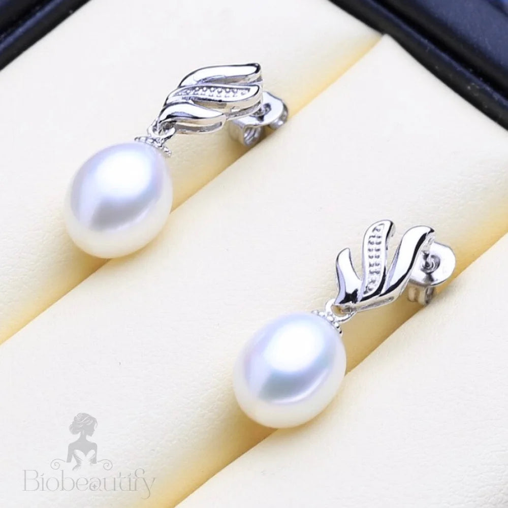 Sterling Silver Bridal Jewelry Set With Natural Pearl - Alegria Available In Multiple Colors