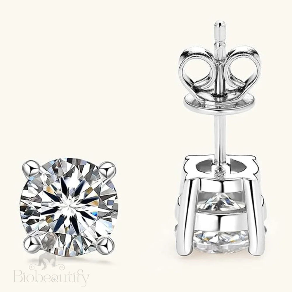 Sterling Silver Four Prong Moissanite Solitaire Stud Earrings