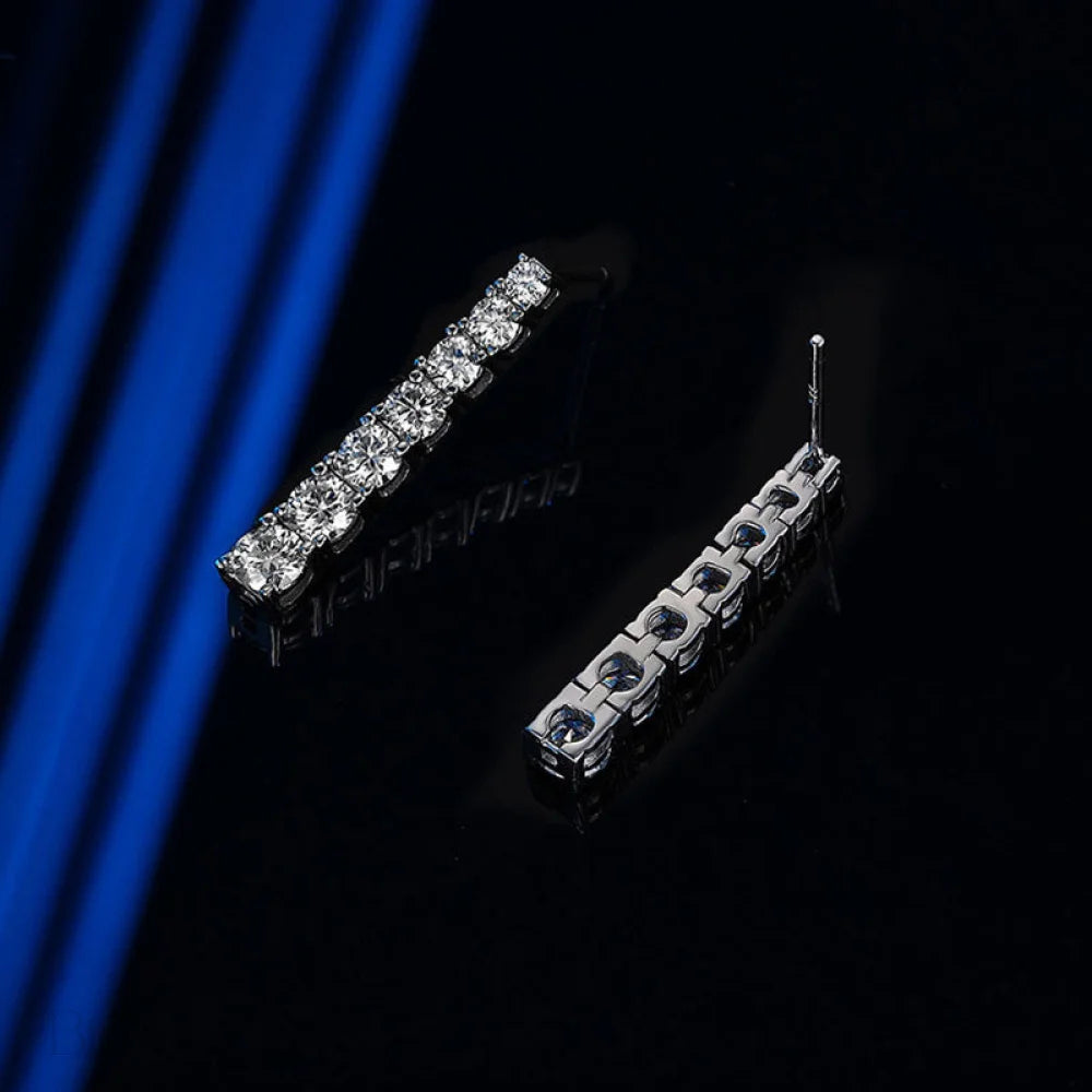 Sterling Silver Moissanite Linear Drop Earrings With Iced Out Design