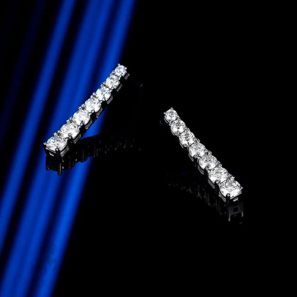 Sterling Silver Moissanite Linear Drop Earrings With Iced Out Design