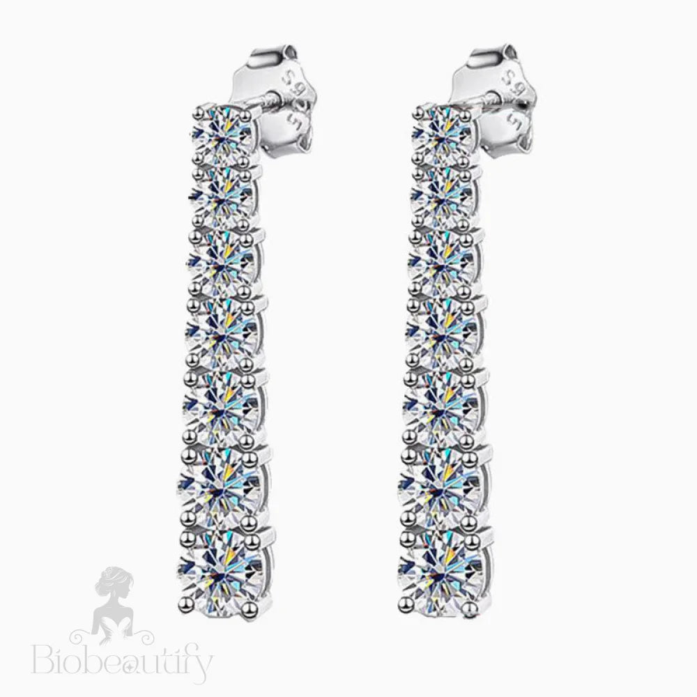 Sterling Silver Moissanite Linear Drop Earrings With Iced Out Design / One Size