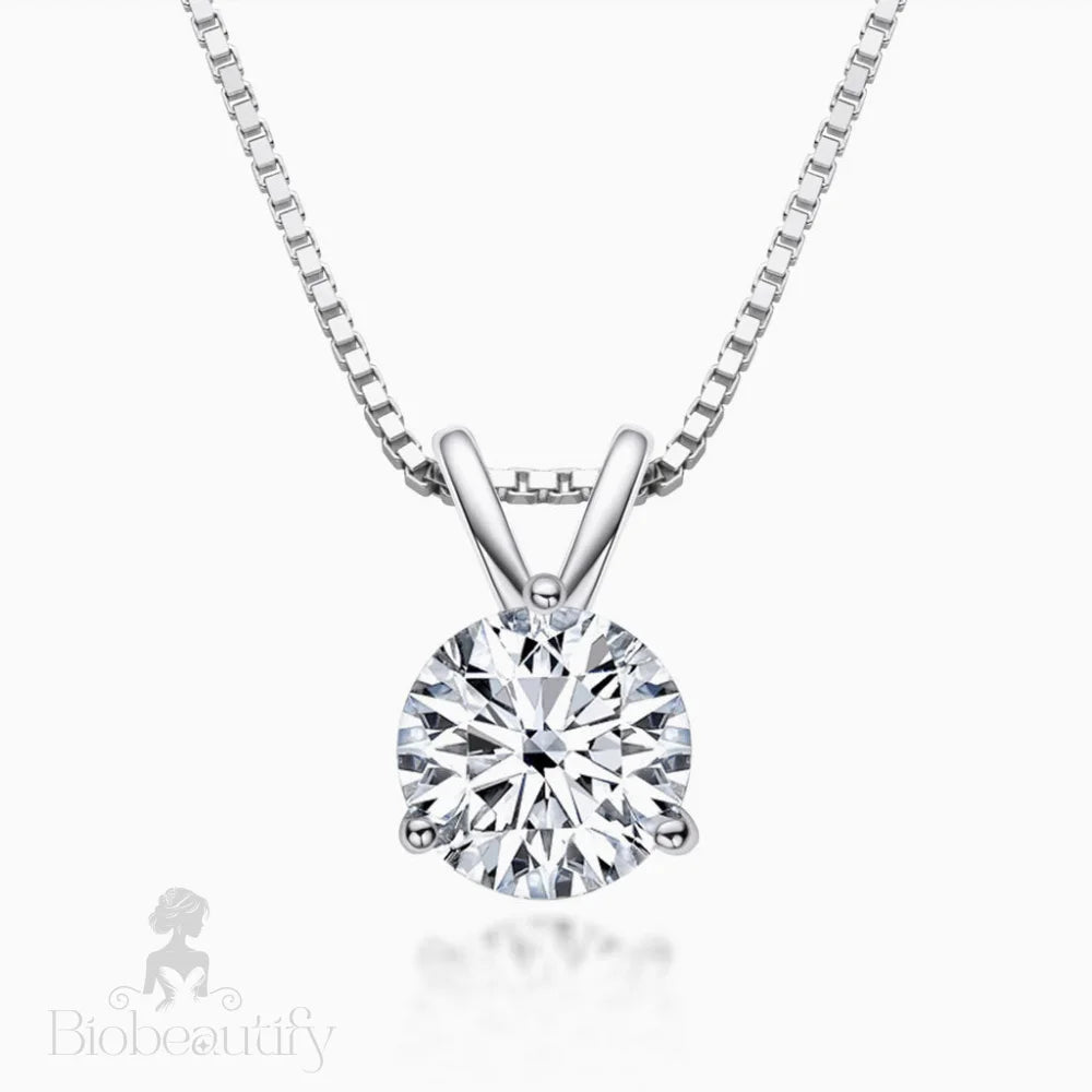 Sterling Silver Moissanite Solitaire Pendant Necklace With Box Chain / 1Ct