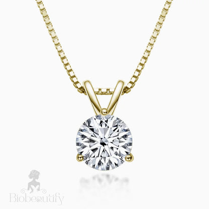 Sterling Silver Moissanite Solitaire Pendant Necklace With Box Chain Gold / 1Ct