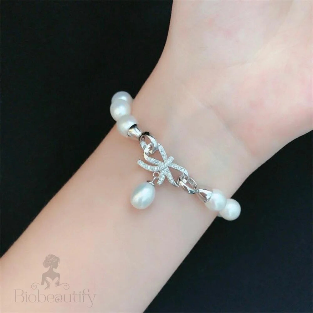 Sterling Silver Pearl And Cubic Zirconia Bridal Bracelet Rosine - Available In More Colors