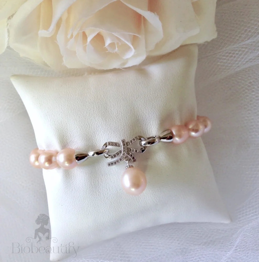 Sterling Silver Pearl And Cubic Zirconia Bridal Bracelet Rosine - Available In More Colors