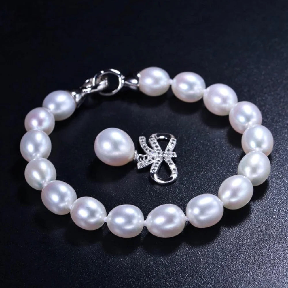 Sterling Silver Pearl And Cubic Zirconia Bridal Bracelet Rosine - Available In More Colors