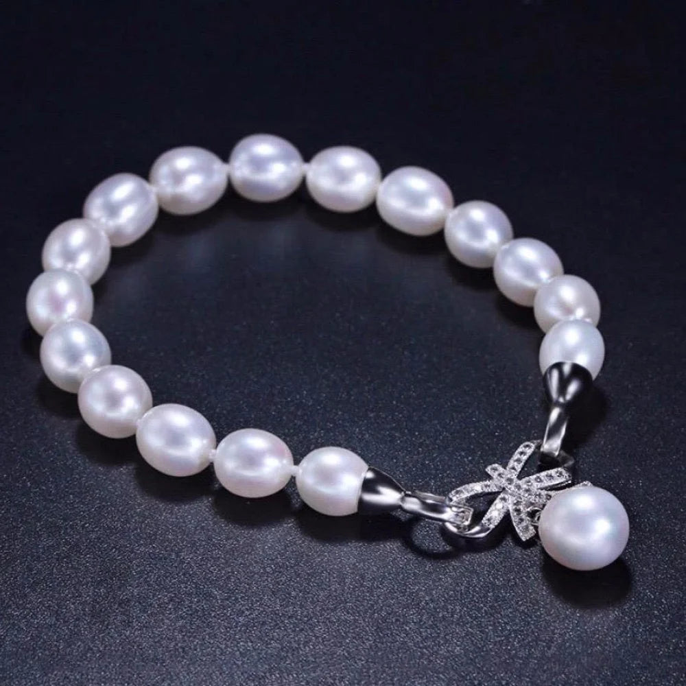 Sterling Silver Pearl And Cubic Zirconia Bridal Bracelet Rosine - Available In More Colors