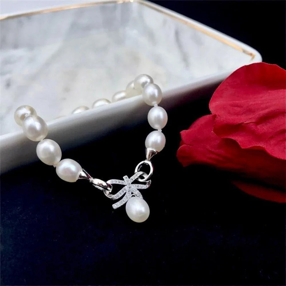 Sterling Silver Pearl And Cubic Zirconia Bridal Bracelet Rosine - Available In More Colors