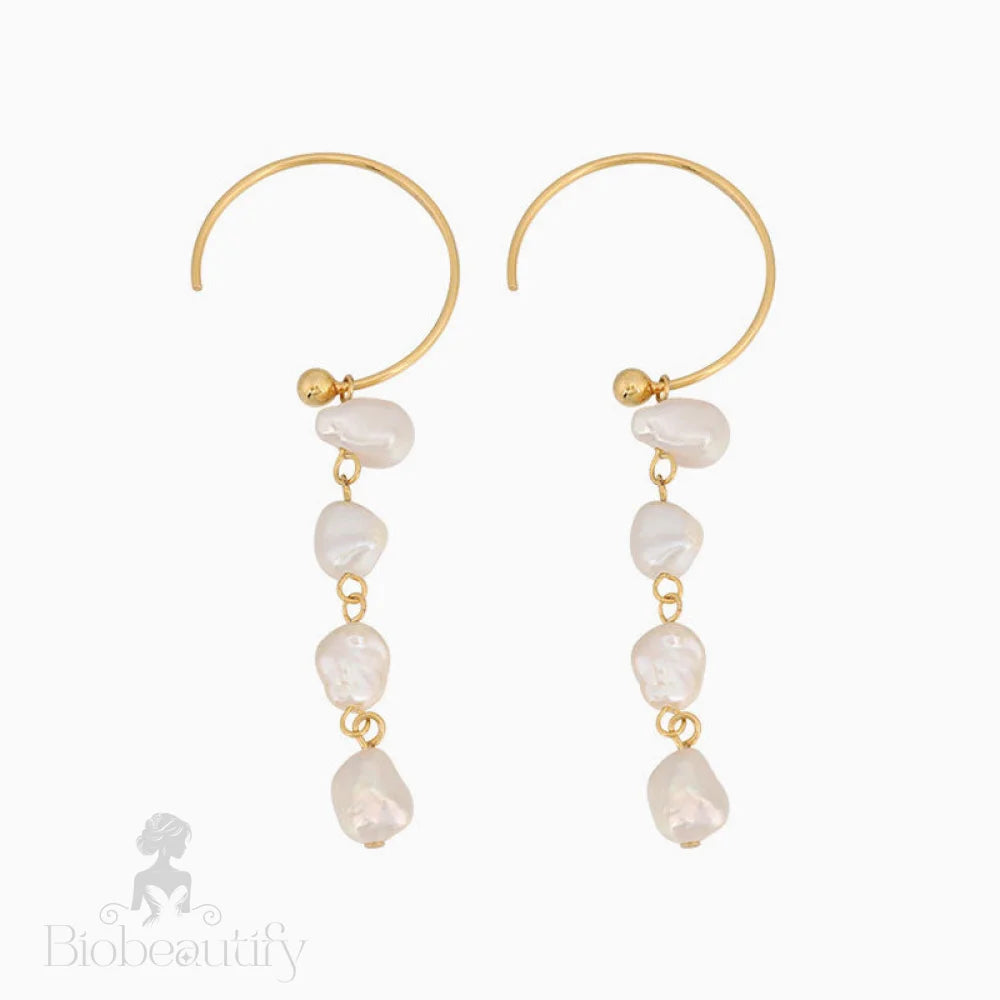 Sterling Silver Plated Two Tone Baroque Pearl C Hoop Drop Earrings