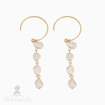 Sterling Silver Plated Two Tone Baroque Pearl C Hoop Drop Earrings