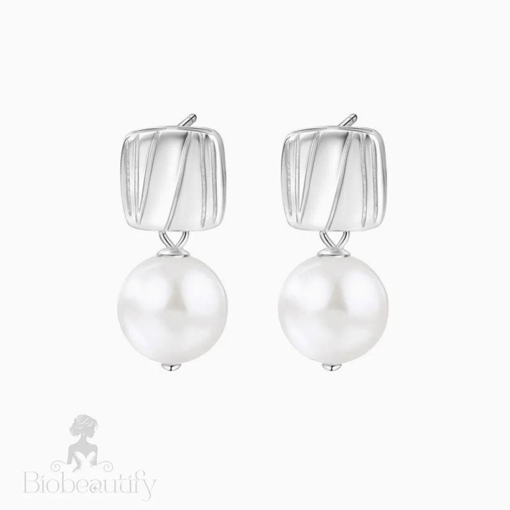 Sterling Silver Plated Two Tone Square Baroque Pearl Drop Earrings / One Size