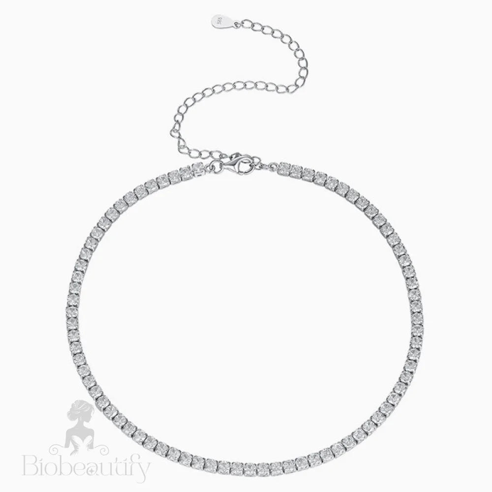 Sterling Silver Round Cut Cz Tennis Necklace / 10 - 14’’ 2Mm