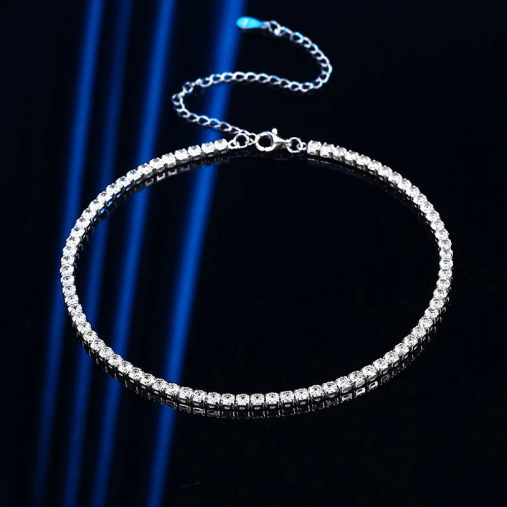 Sterling Silver Round Cut Cz Tennis Necklace / 15 - 19’’ 2Mm