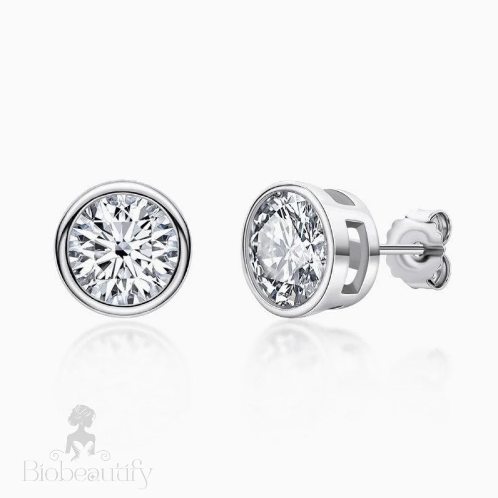 Sterling Silver Round Moissanite Solitaire Stud Earrings / 0.5Ct