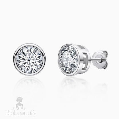 Sterling Silver Round Moissanite Solitaire Stud Earrings / 0.5Ct