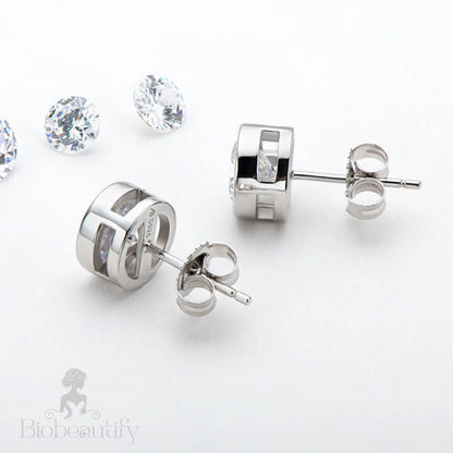 Sterling Silver Round Moissanite Solitaire Stud Earrings