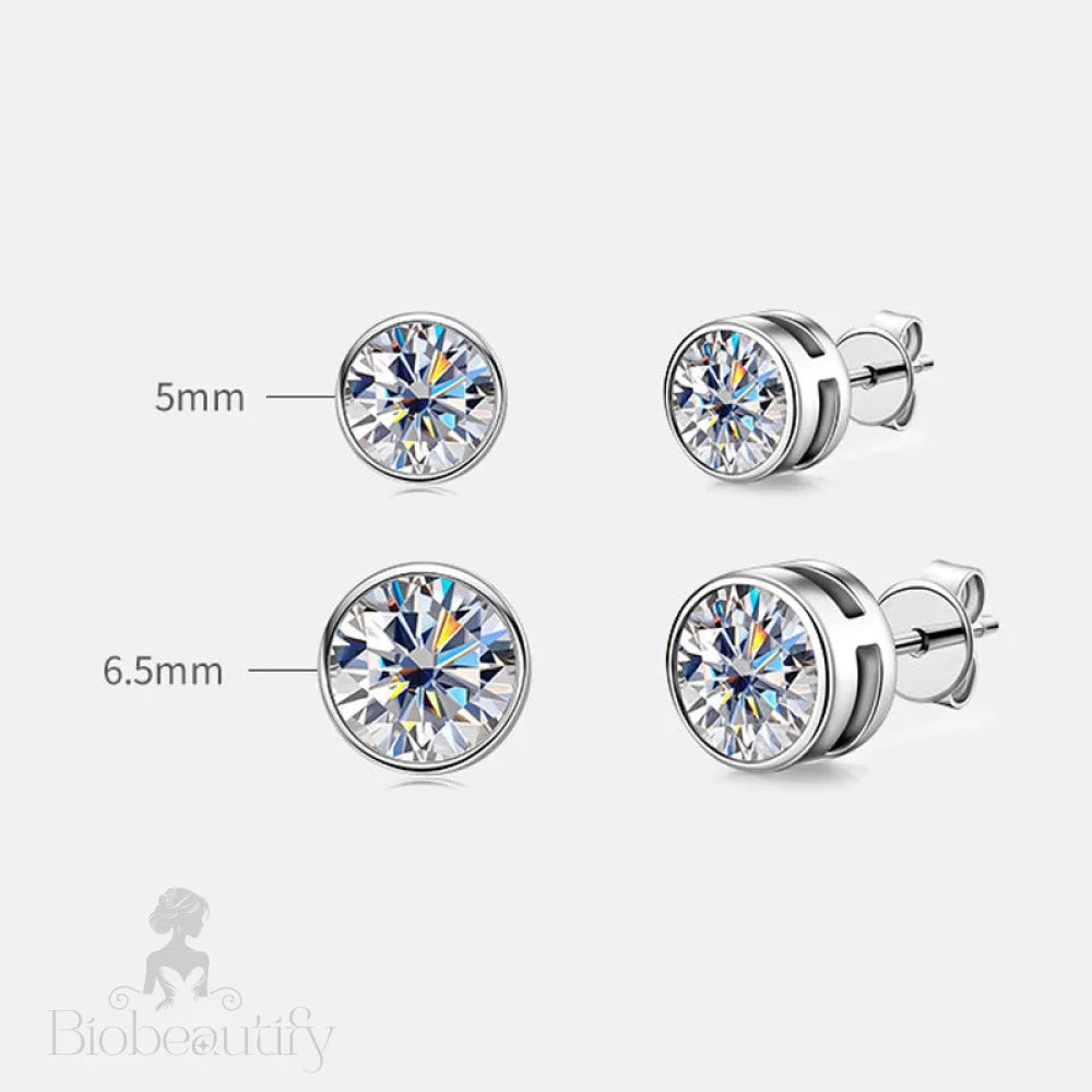 Sterling Silver Round Moissanite Solitaire Stud Earrings