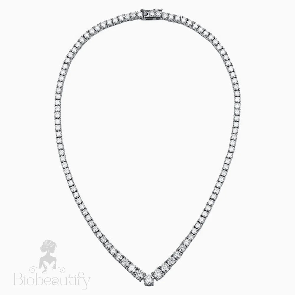 Sterling Silver V Shape Moissanite Tennis Necklace With Glittering Design / 14’’