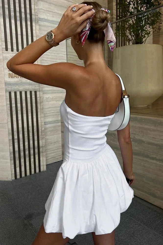 Strapless Backless A-Line Patchwork Sleeveless Mini Dress -