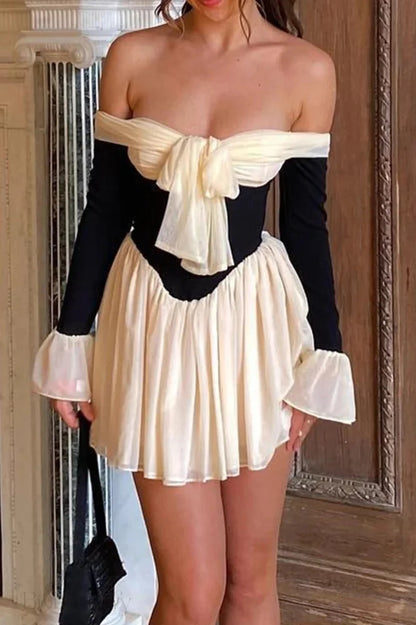 Strapless Backless Pleated Long Sleeve Mini Dress