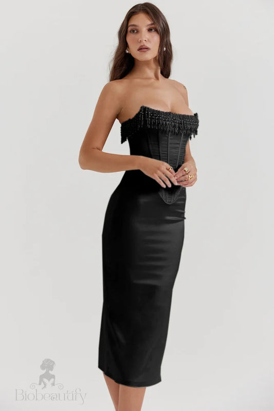 Strapless Corset Dress with Embellishments - Chiccharm