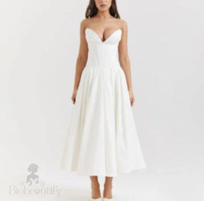 Strapless Corset Midi Ball Gown with Pockets - Chiccharm