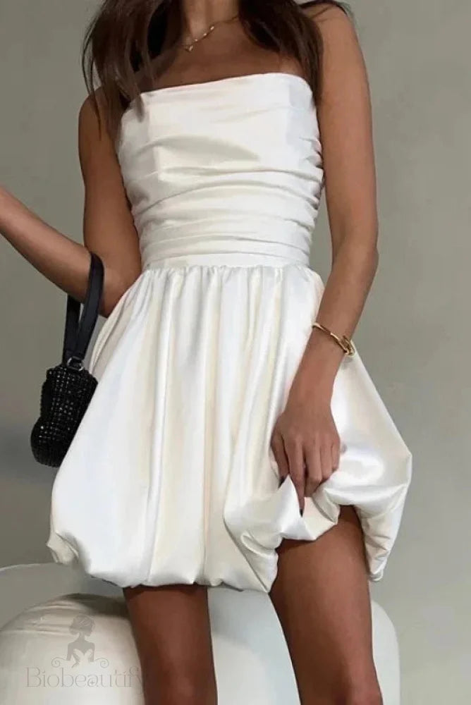 Strapless High Waist Pleated Mini Dress