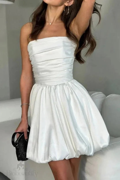 Strapless High Waist Pleated Mini Dress