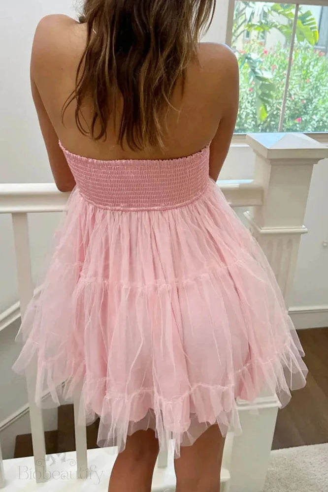 Strapless Open Back A-Line Mini Dress